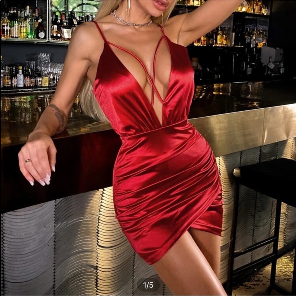 Double crazy red satin dress
